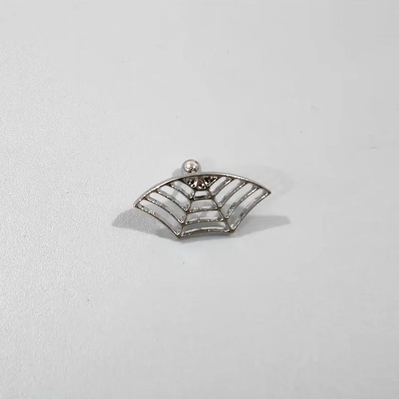 Geometric spider web stud earrings with mesh design in electroplated gold or silver metal finish.