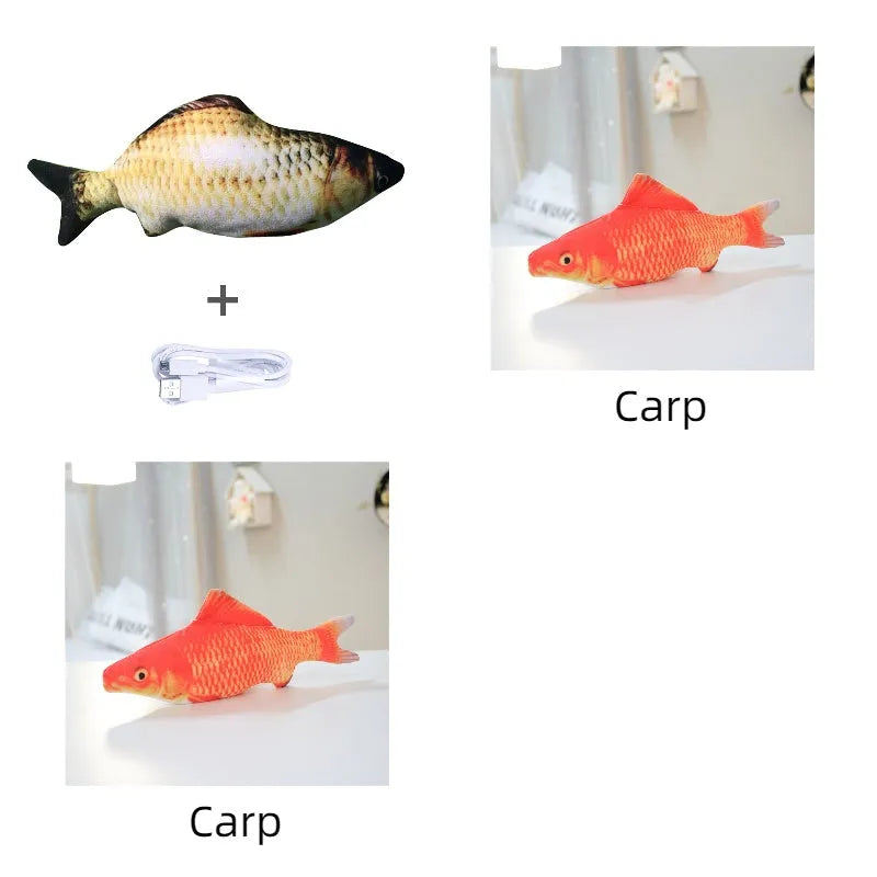 Electronic jumping fish cat toy with USB charging cable, 30cm multicolour fish design