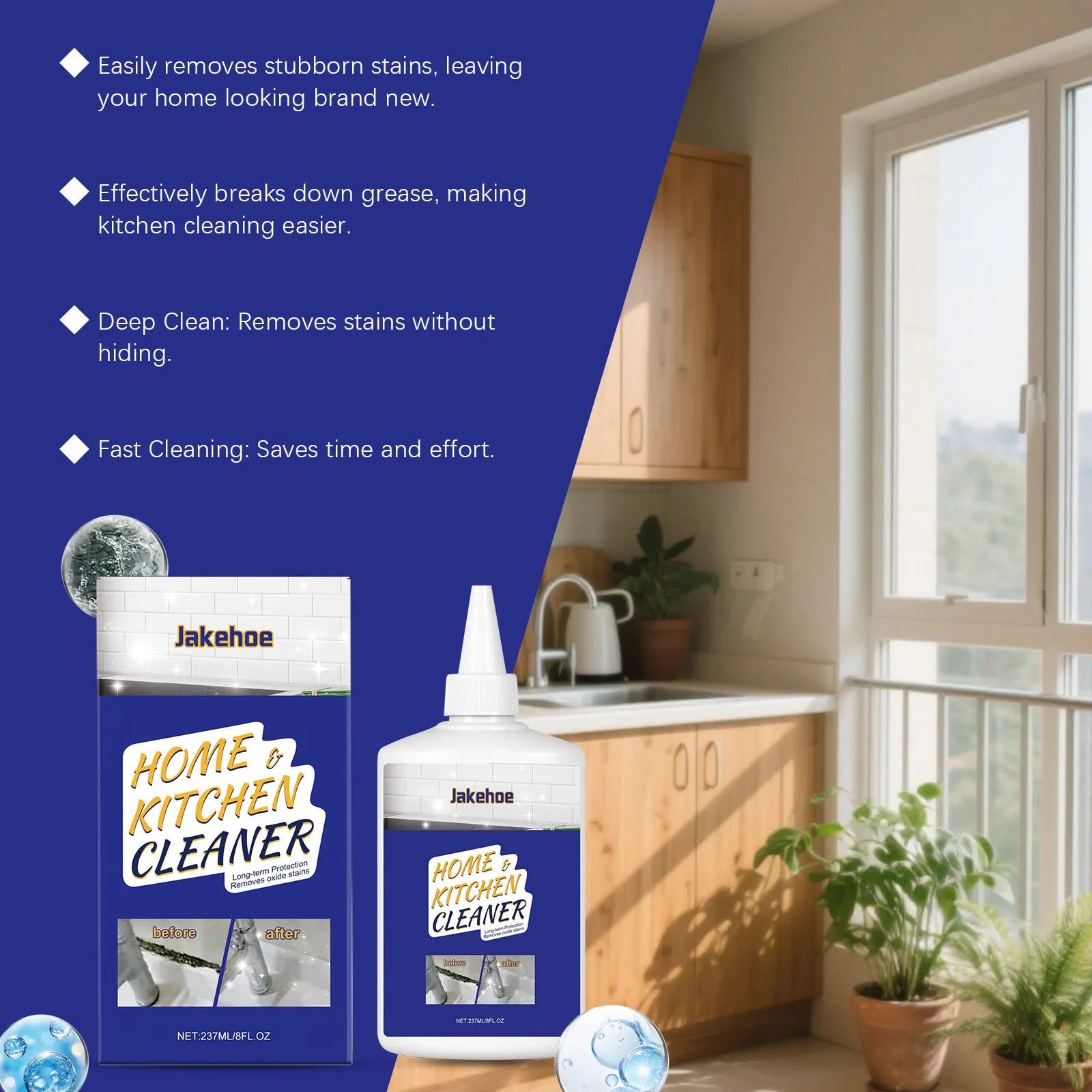 237ml household decontamination gel in container for kitchen and bathroom cleaning