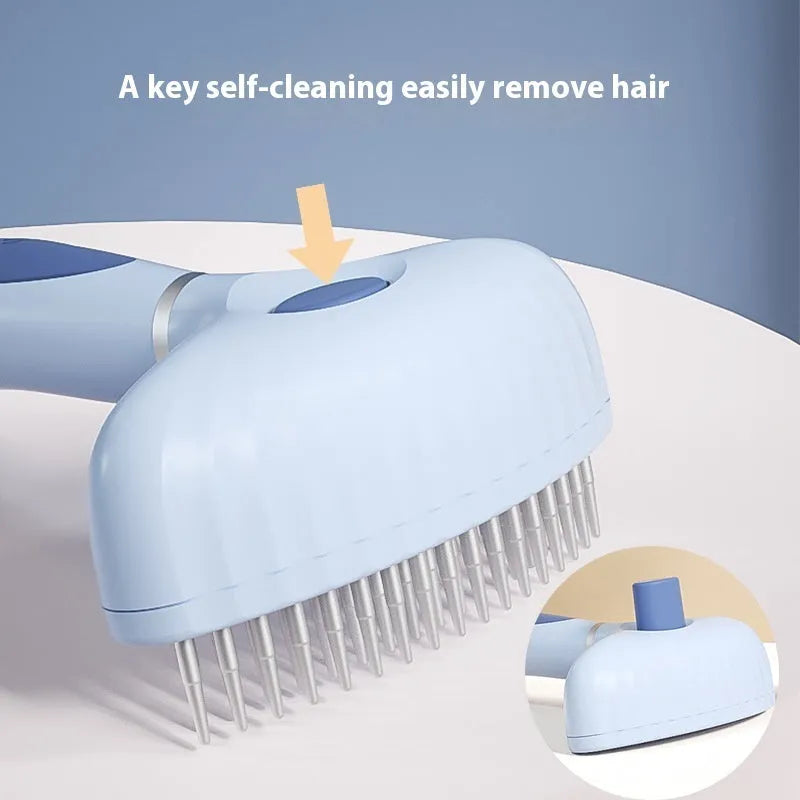 Double row stainless steel pet comb for dog grooming in azure light blue and apple white colour options