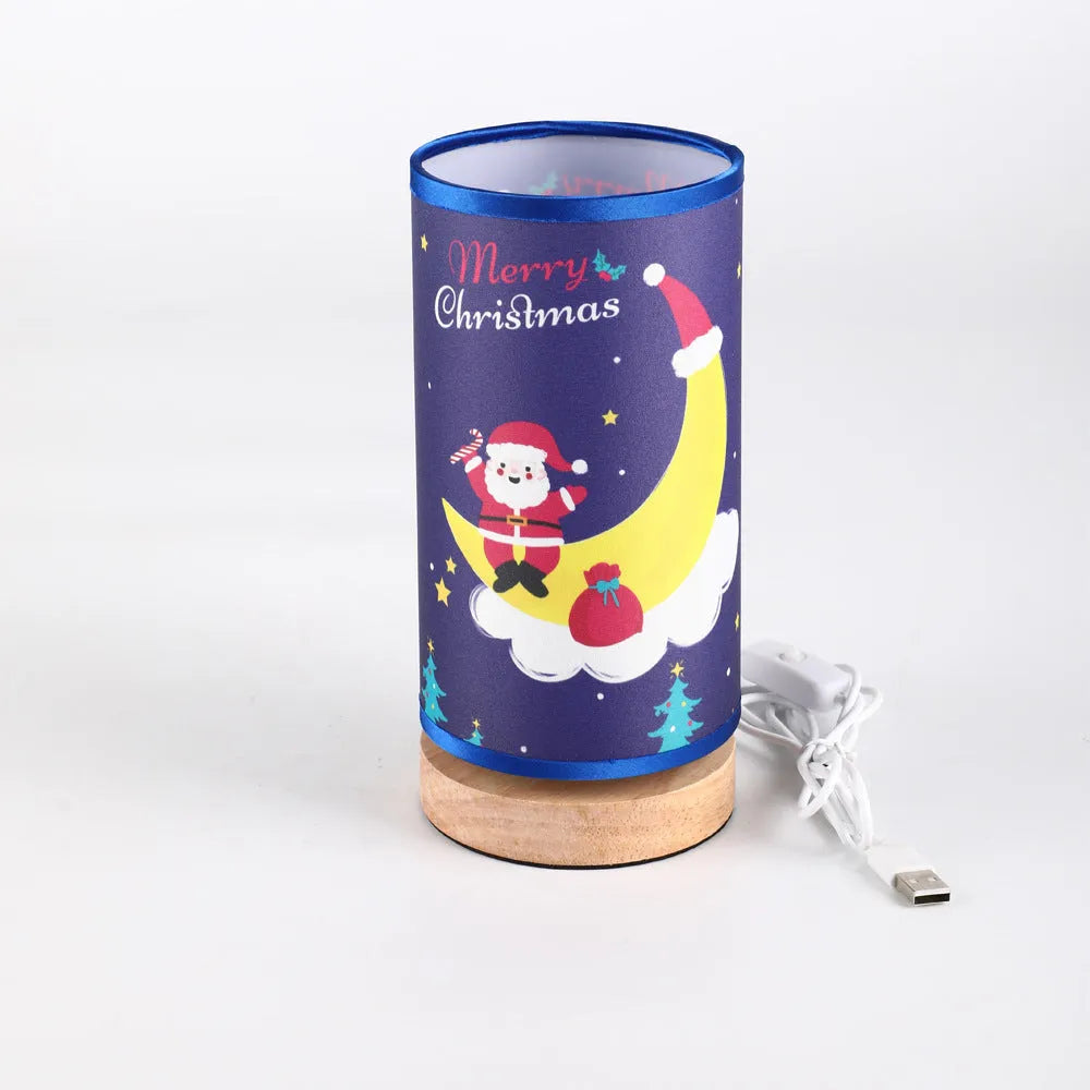 Moon-shaped Santa Claus USB LED night light with a bamboo base.