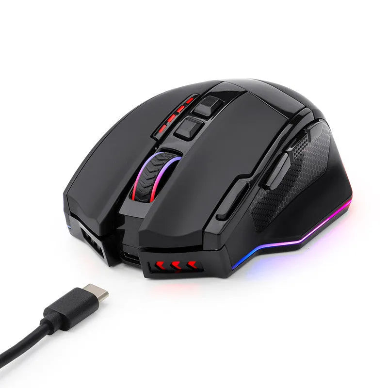 Black Redragon M801P wireless gaming mouse with nine buttons and ergonomic right-handed shape