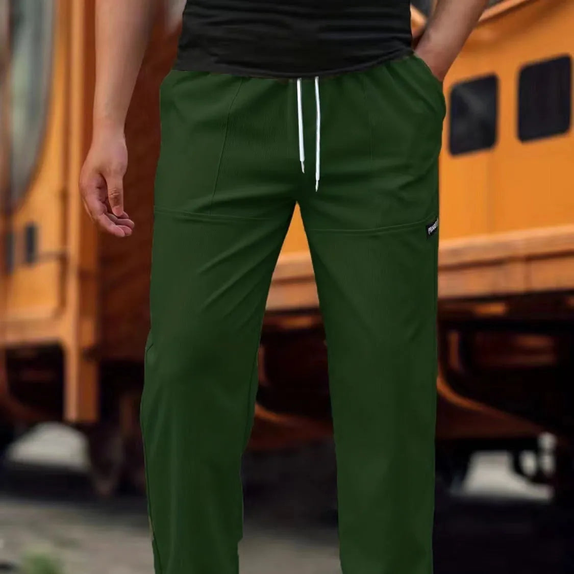 Men's polyester trousers for spring and autumn in light grey, available in sizes S to XXXL.