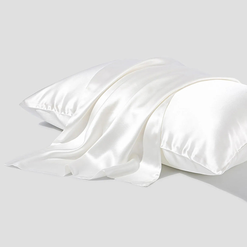 Silk pillowcase with envelope closure in solid colour showing mulberry silk fabric texture