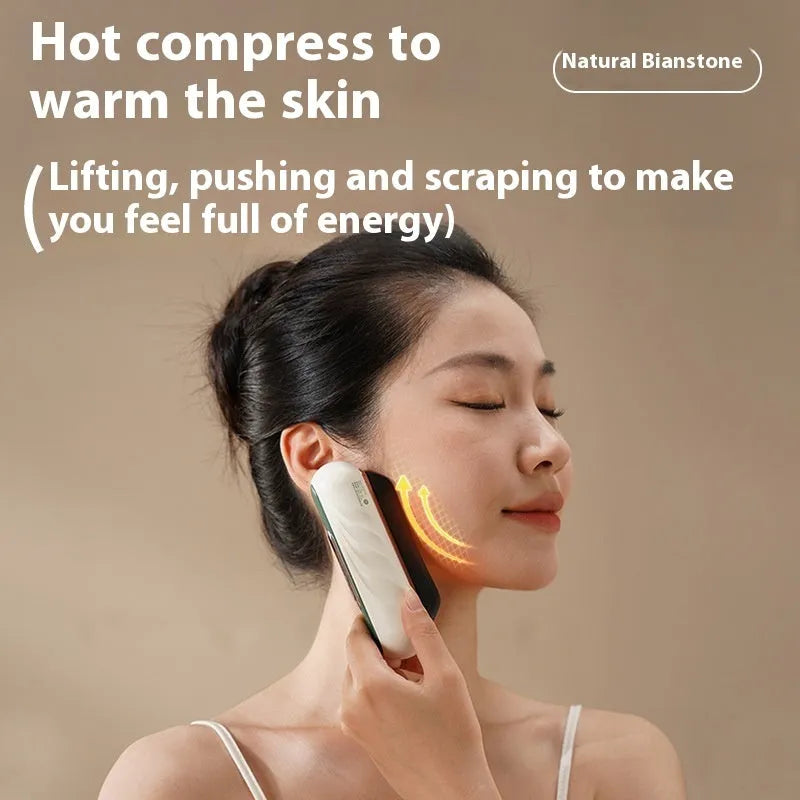 Electric scraping plate with USB charging cable, golden yellow metal finish, for skin meridian therapy
