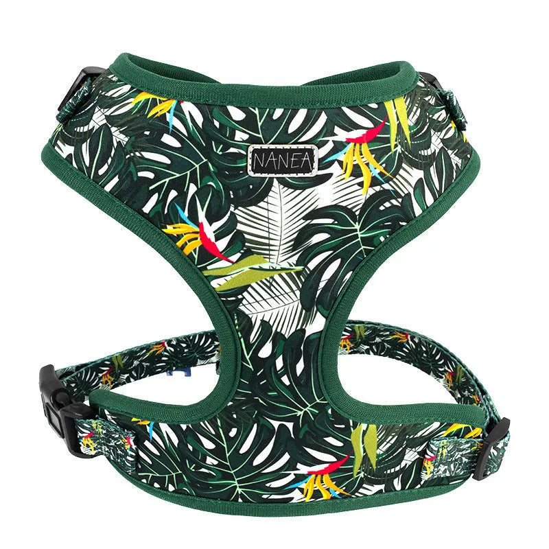 Adjustable vest pet harness set with haulage rope, collar, waste bag, bow tie and triangular bib