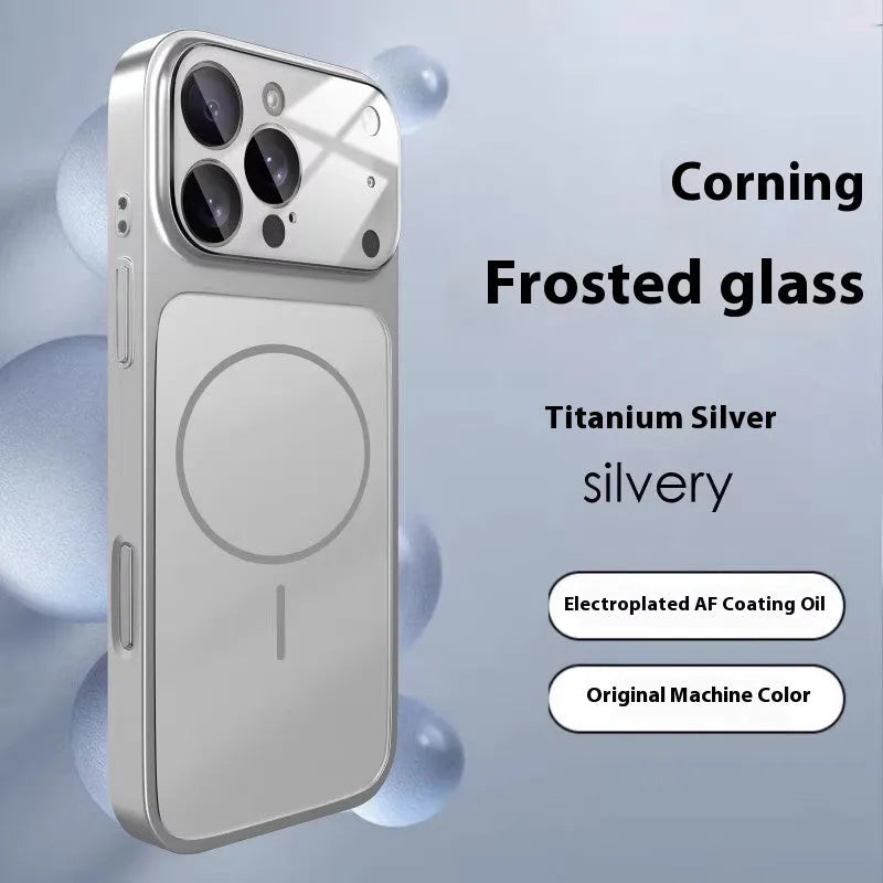 Matte black magnetic shockproof iPhone case with integrated tempered glass screen protector.