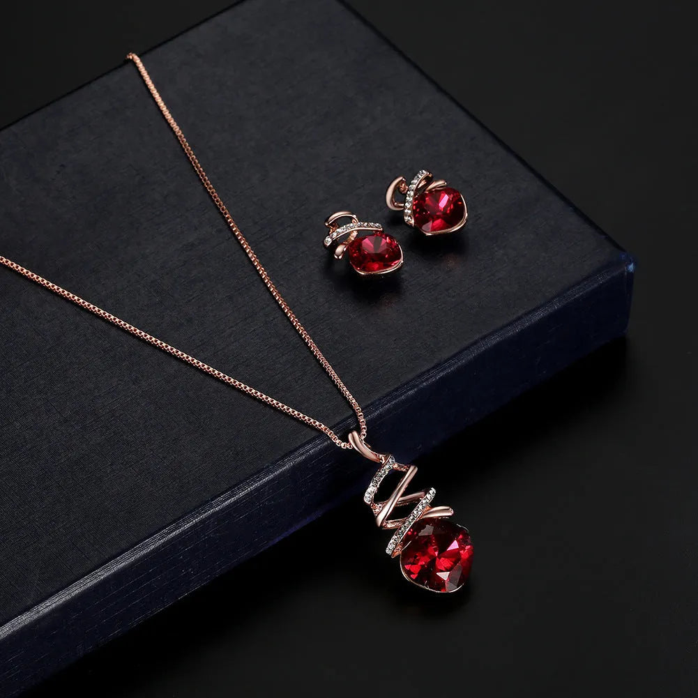 Alloy bridal jewellery set with water wave chain necklace and matching earrings