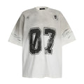 Men's black and white printed short-sleeve cotton T-shirt showing front design.