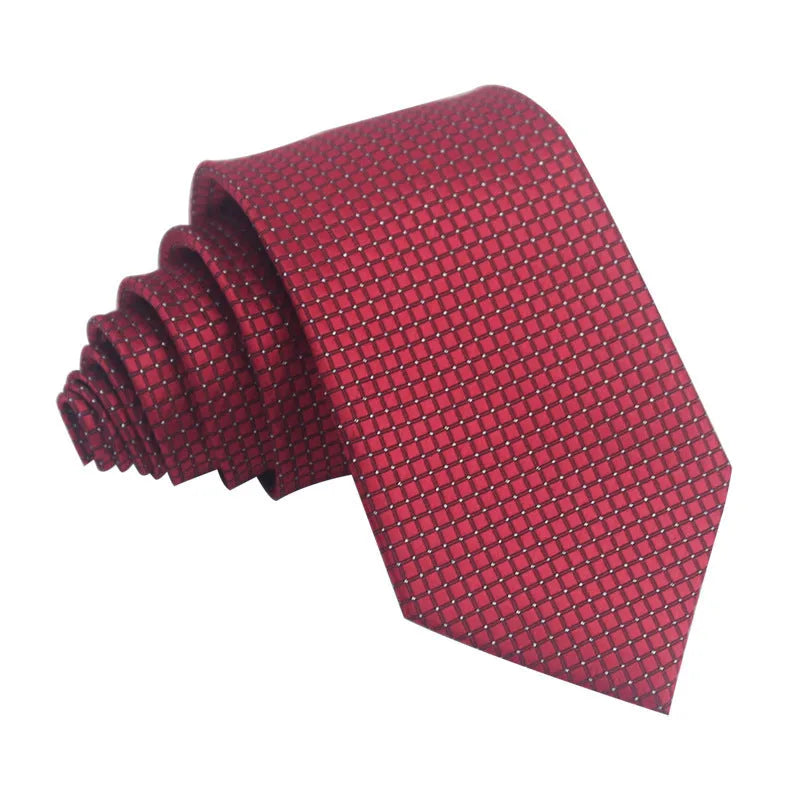 Men's 8cm polyester jacquard striped business tie in red black and blue formal arrow type