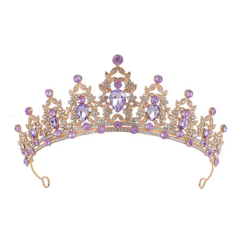 Baroque bridal crown headdress with rhinestone detailing on alloy base in multiple colour variations
