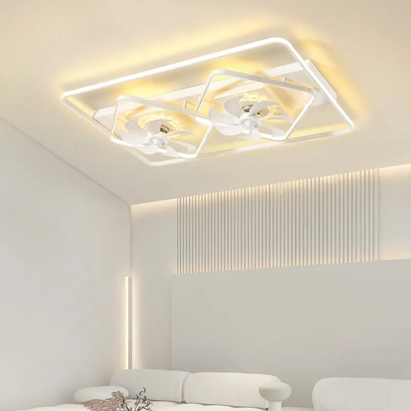 Modern thin-blade ceiling fan with integrated light fixture in a contemporary style.