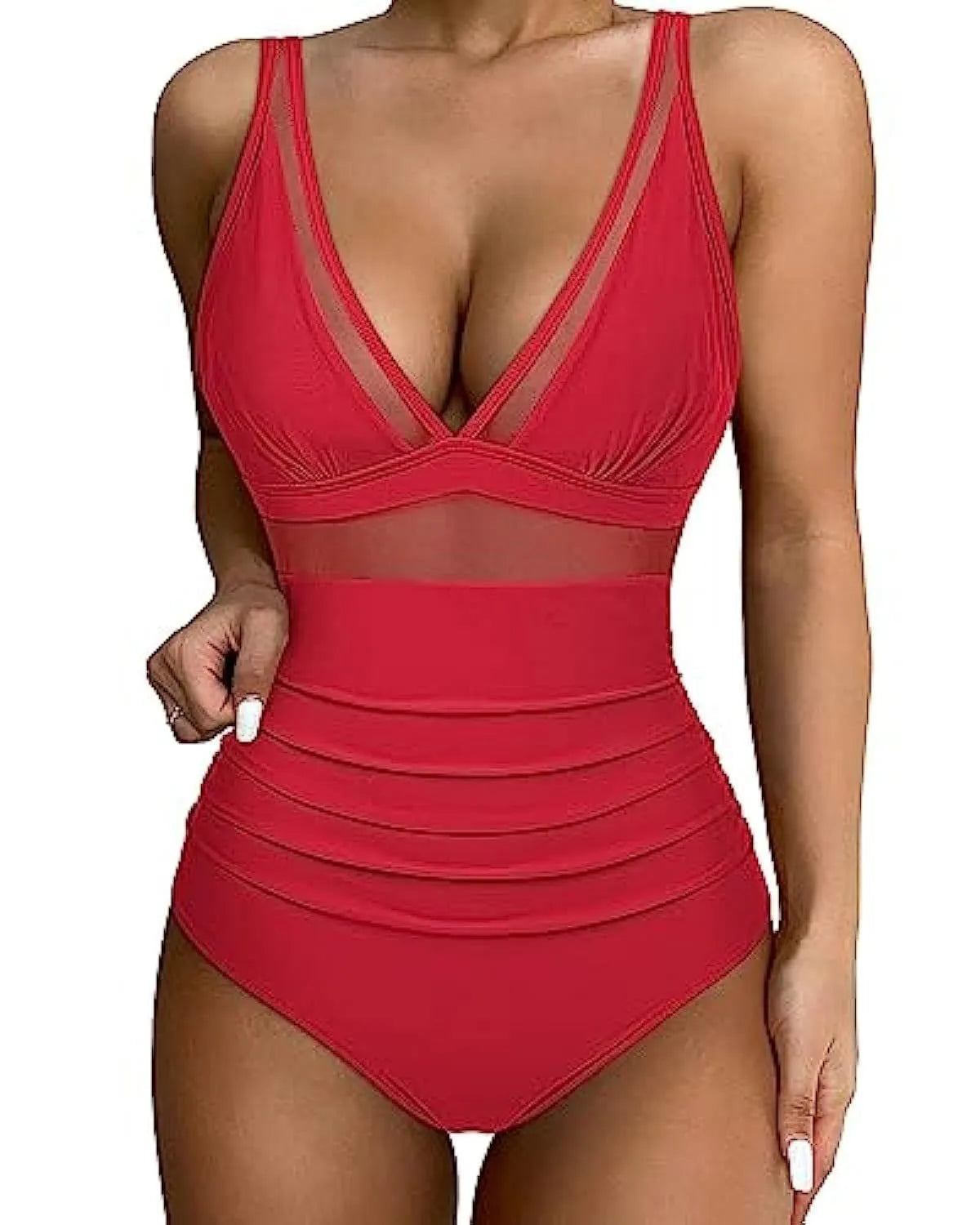 Women's high waist one-piece swimsuit in quick-drying polyester available in multiple colours and sizes