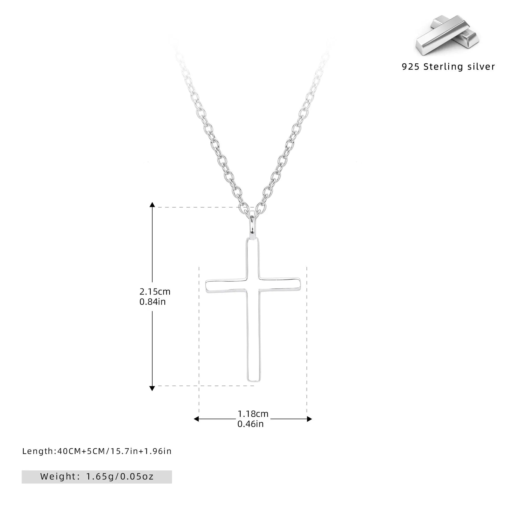 S925 sterling silver necklace showing simple glossy cross pendant on O-shaped chain in gold plating