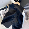 Black satin ladies' sleeveless vest with loose fit and normal length