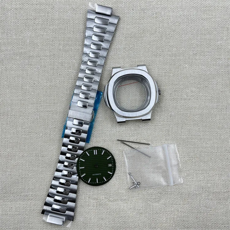 Watch assembly accessory set with nautilus shell case, band and pointer in precision steel for NH35 movement