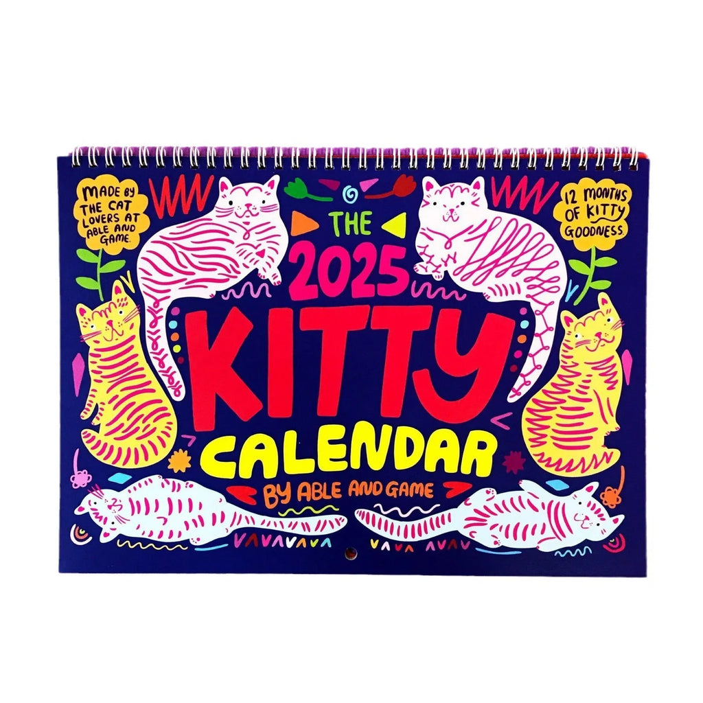 A4 cat calendar wall planner with hanging hook showing domestic cat illustrations