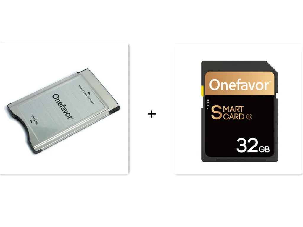 SD to PCMCIA adapter card for Mercedes-Benz with inserted 32GB SDHC card and stainless steel housing