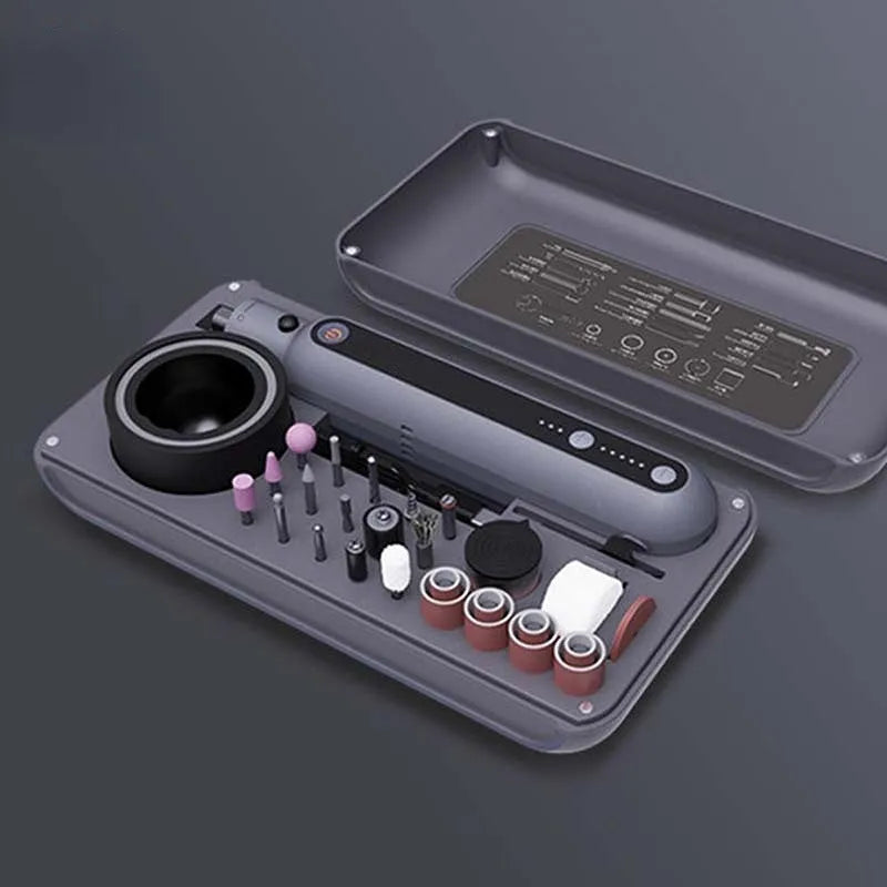 Compact mini electric grinding and polishing machine set with lithium battery and multiple attachments