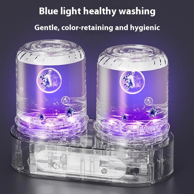 White double bucket USB mini washing machine for underwear and small laundry.