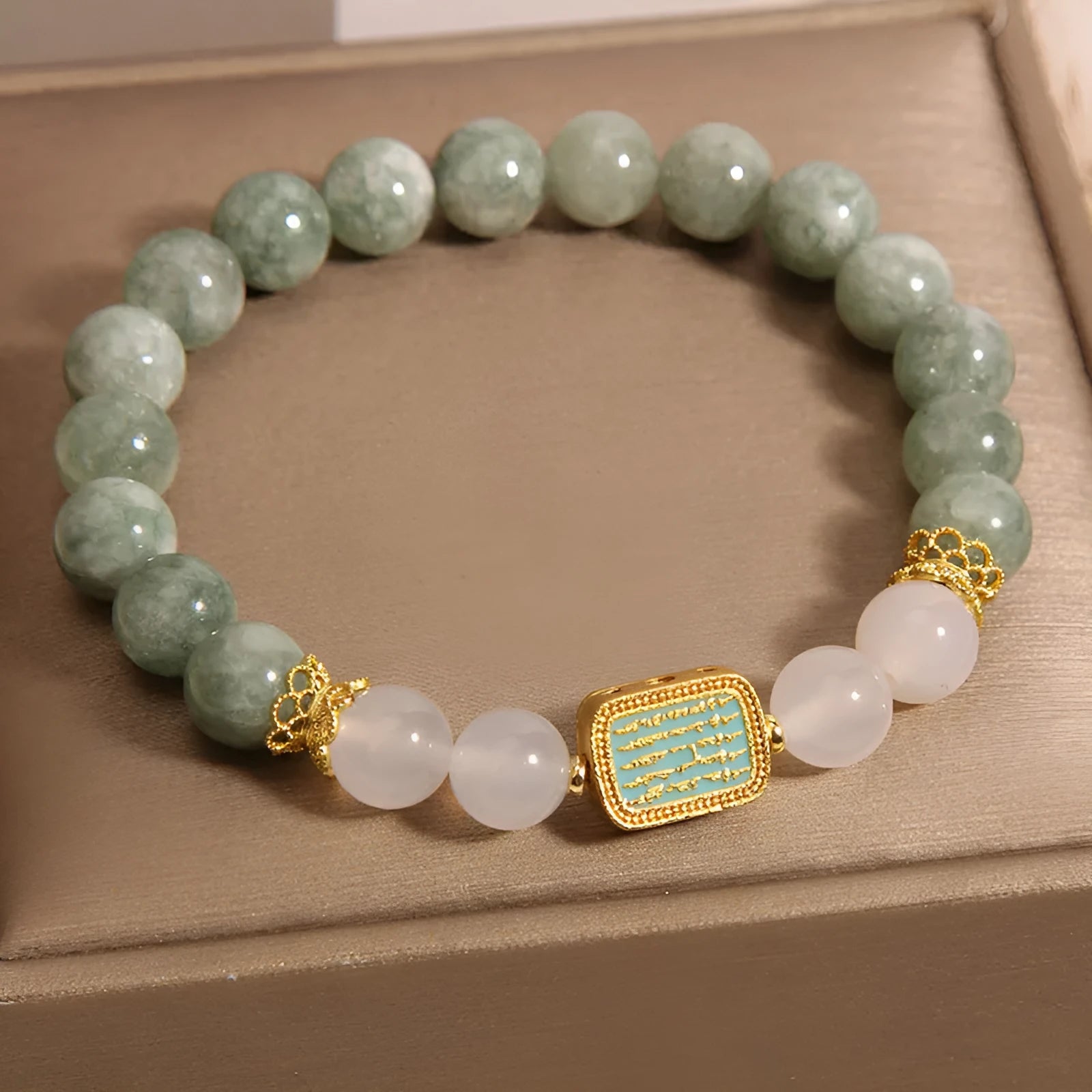 Oil green emerald crystal bracelet with five scriptures on handwoven rope for women