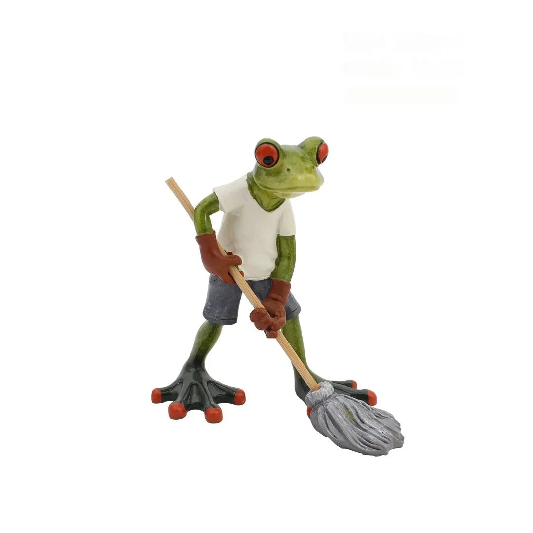 Pastoral style synthetic resin frog figurine home decoration ornament