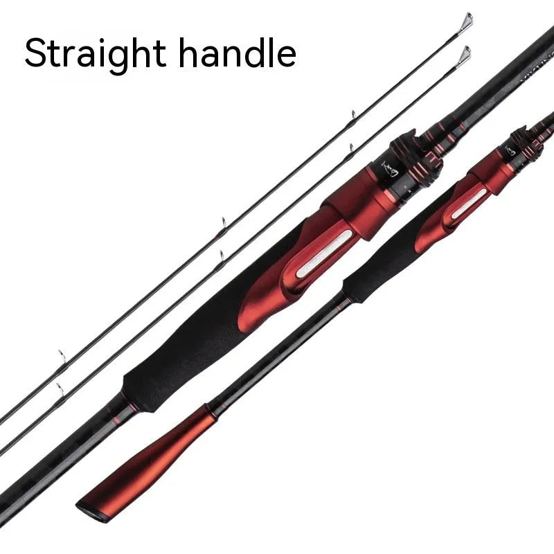 Carbon ultralight fishing rod showing straight handle and pikestaff handle options, lengths 2.1m and 2.4m.