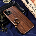 Ultra-thin frosted wood phone case for iPhone 13 in black walnut colour with wooden lanyard
