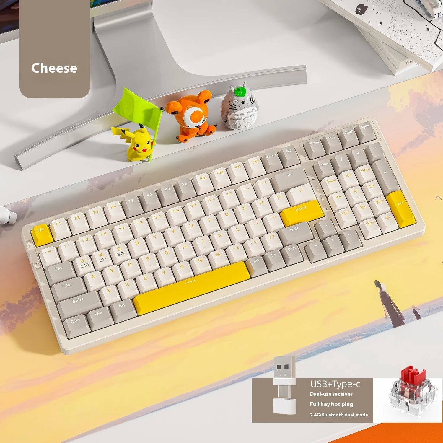 Free Wolf K96 wireless dual-mode mechanical keyboard in blueberry red switch version on a desk