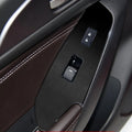 Set of four TPU protective films for car door control panel glass switches, shown in transparent and black finishes.