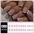 24 white plaid-pattern false nail tips laid out on a surface