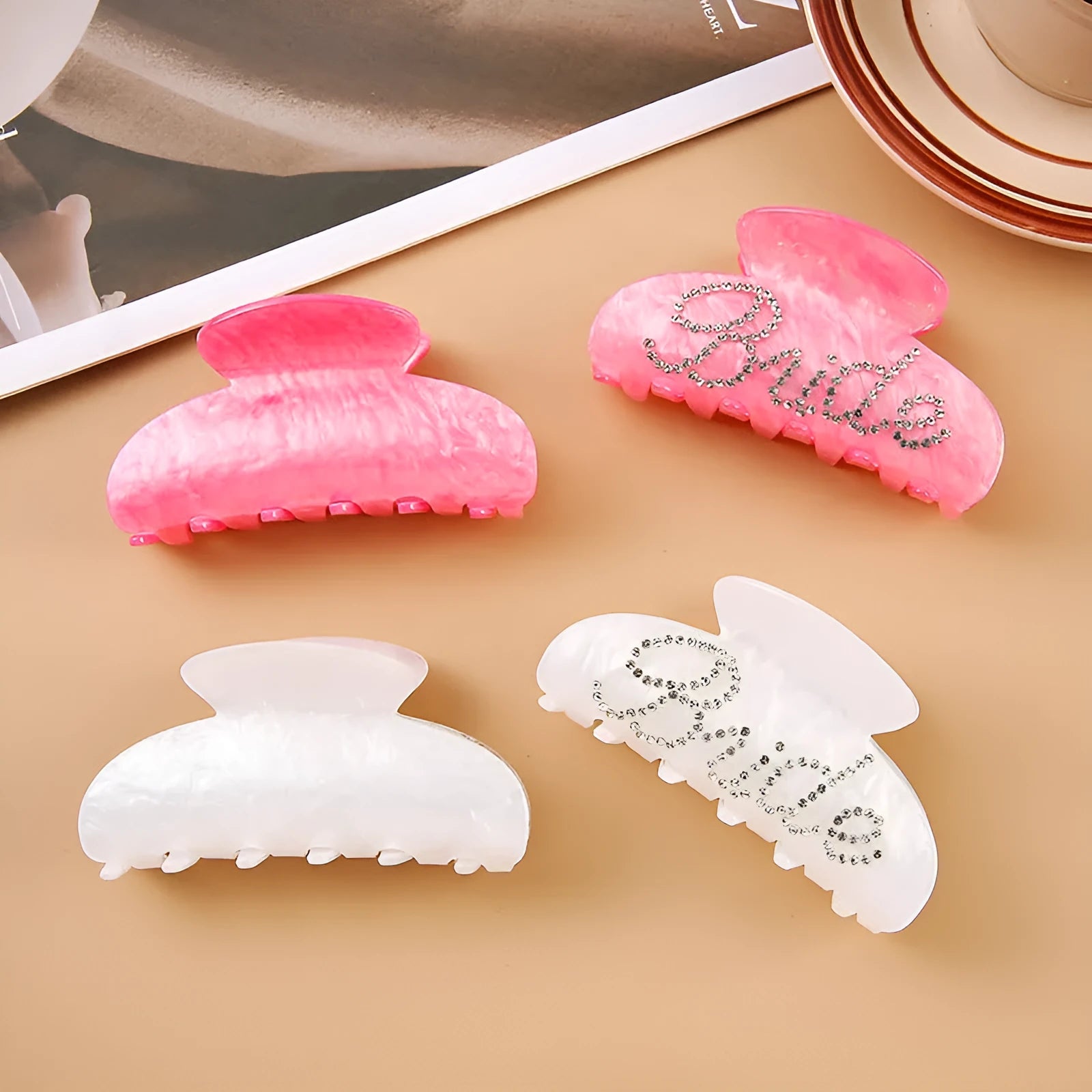 10cm acrylic diamond shower shark clip hair barrette with spot drill finish in pink or white