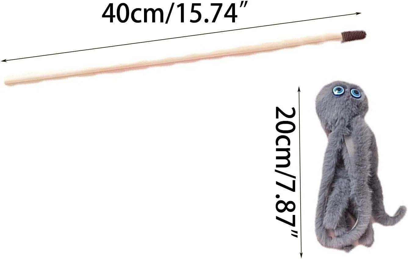 Octopus theme cat toy with long stick handle in bright pink purple red grey colours