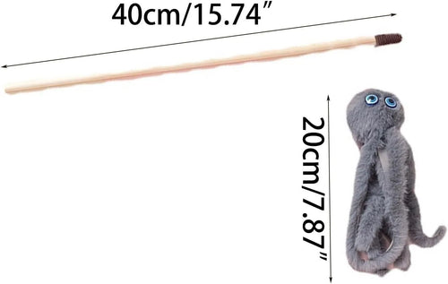 Octopus theme cat toy with long stick handle in bright pink purple red grey colours