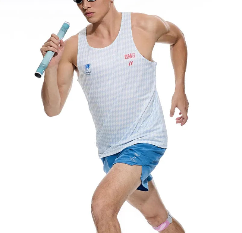 Black and blue four-point stretch running shorts with laser-punched stitching for training.