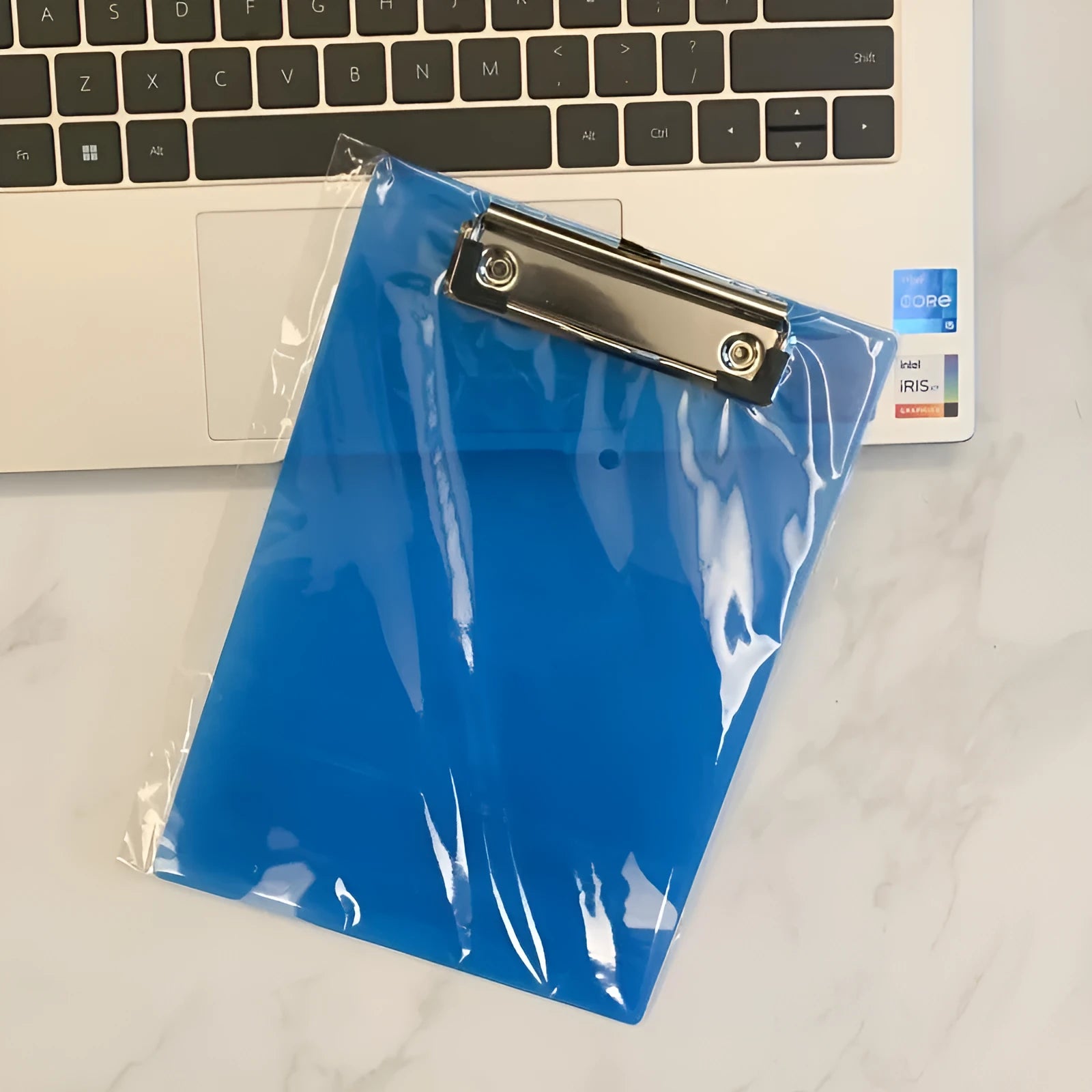 A4 transparent plate holder writing board with metal clip holding A4 document
