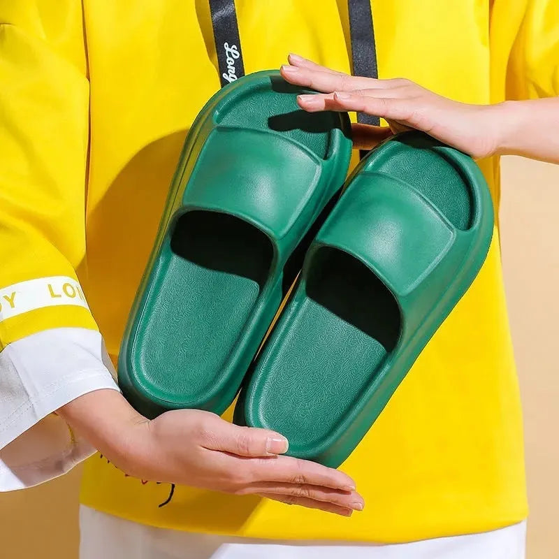 Soft EVA flip-flop slippers with a thick sole, shown in multiple colour options.