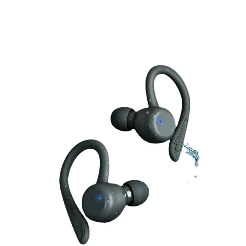 True wireless sports headphones with active noise cancelling shown in black, with removable ear hooks and multiple earbud sizes.