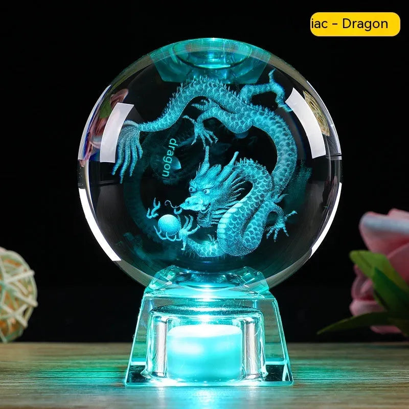 Chinese zodiac crystal ball lamp with electronic charging base showing animal design
