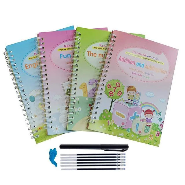 Four magic calligraphy copybooks with stylus pen for children's handwriting practice