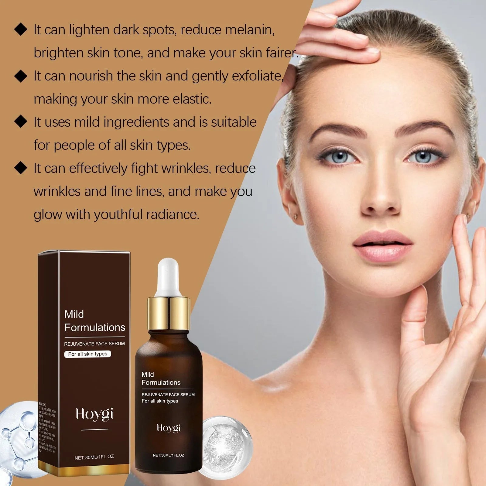 30ml bottle of nourishing facial skin care essence with arbutin, collagen, vitamin C, and hyaluronic acid.
