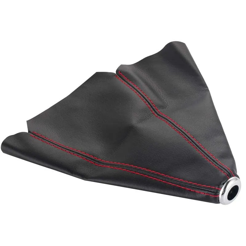 Black PU leather gear lever dust cover for General Motors cars on a gear stick.