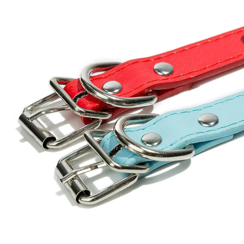 Metal-studded dog collar with thickened PU leather and alloy fastener in multiple colour options