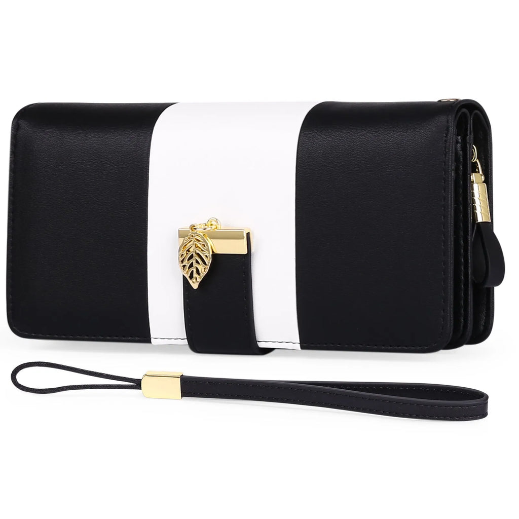 Black anti-theft RFID clutch bag with zip open showing card slots and microfiber lining.