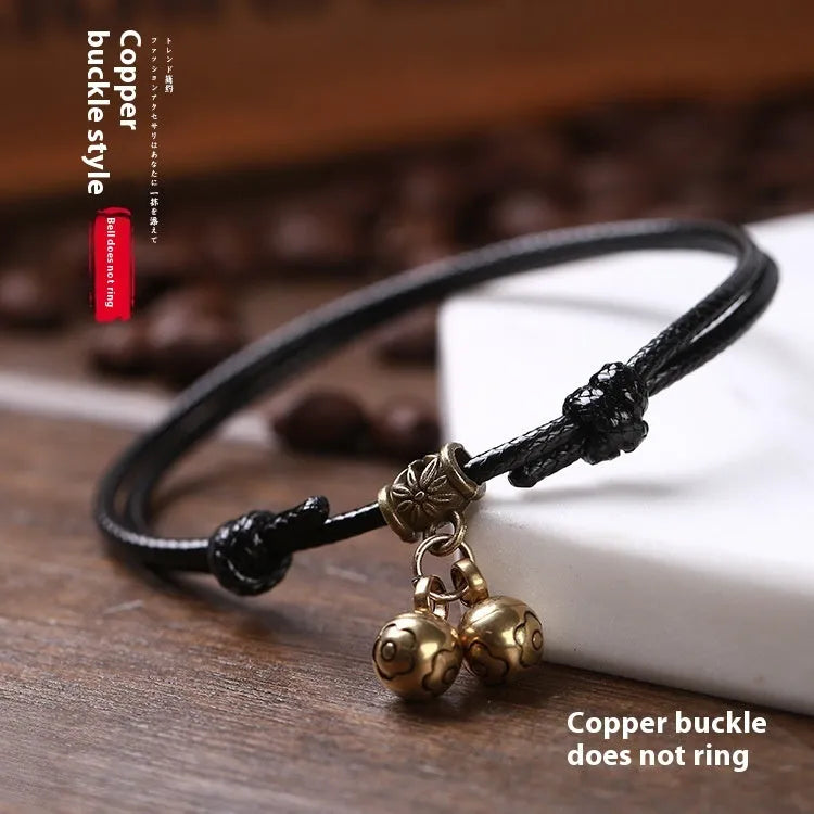 Nylon rope dog collar with brass bell in black, red or coffee colours, adjustable 8-17cm size