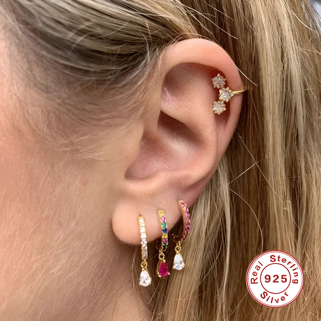 S925 sterling silver water drop earrings with geometric design and gemstone options