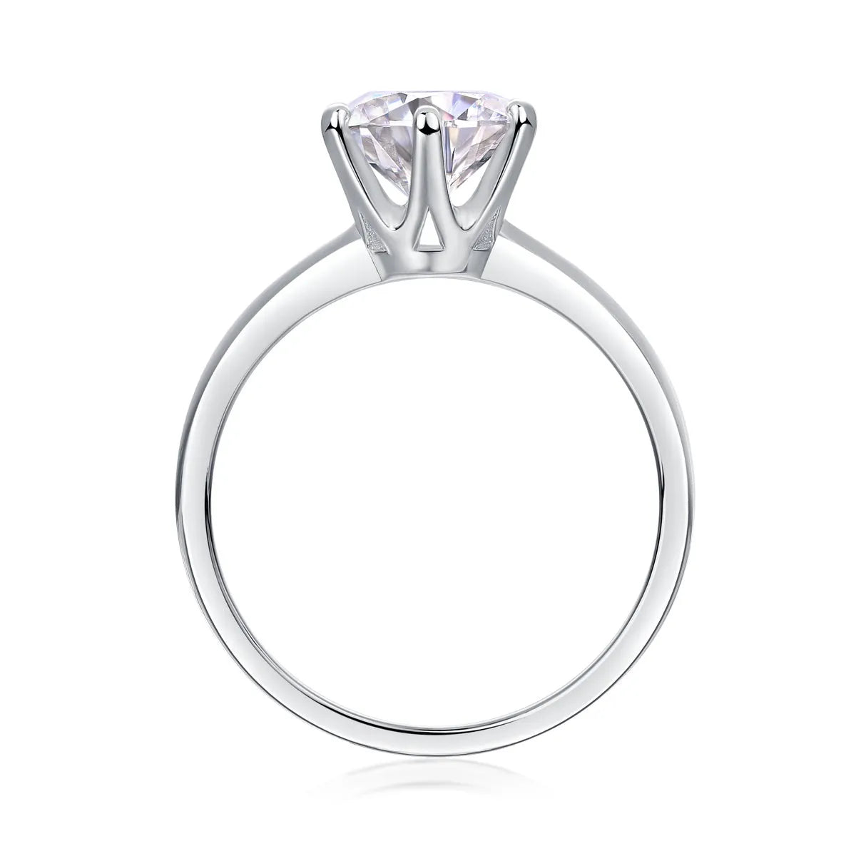 Classic six-prong moissanite wedding ring with platinum-plated S925 silver, 1-5 carat options, ring sizes 5-9
