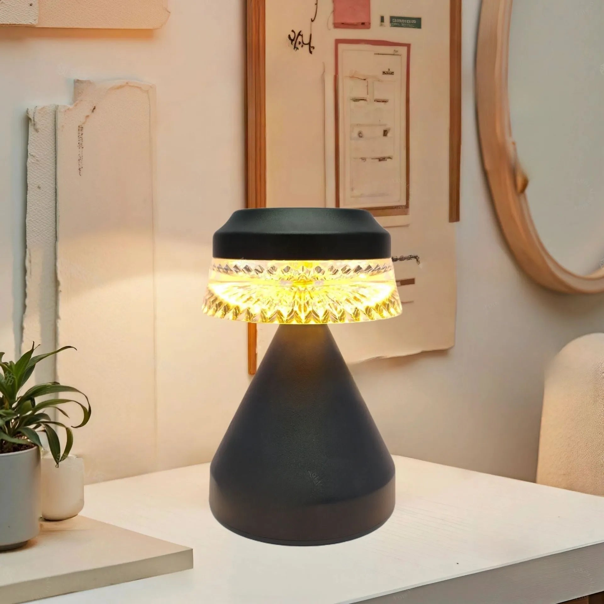 Black, brown and orange USB charging LED bedside lamp with three-colour dimming