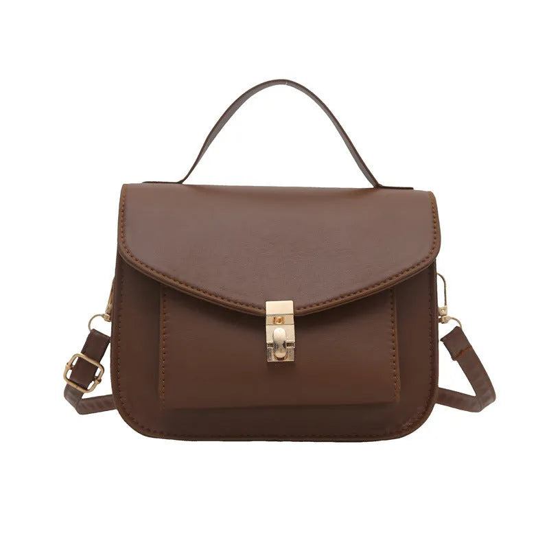 Retro style men's shoulder messenger bag in horizontal square shape with document pocket