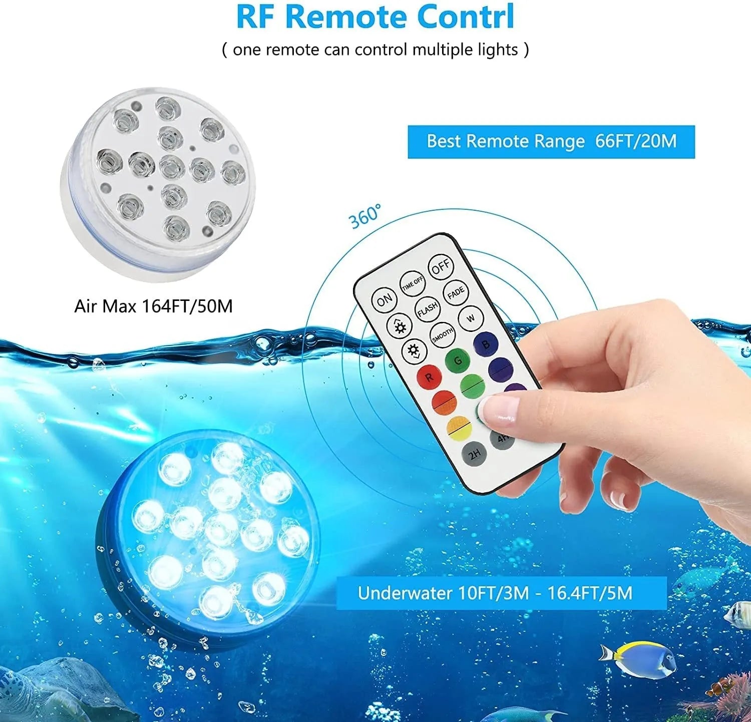 IP68 waterproof colour changing remote control diving light with ABS case for garden ponds